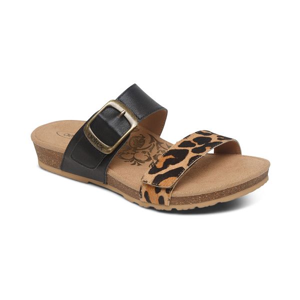 Aetrex Women's Daisy Adjustable Slippers Leopard Sandals UK 3050-109